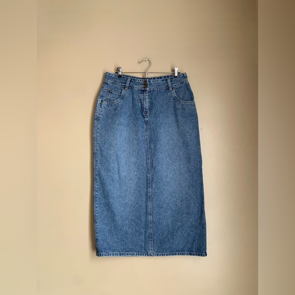 Vintage Christopher & Banks Skirt Womens 8 Blue A-Line Midi Denim Jean 90s